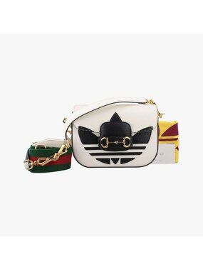 Gucci Adidas Collaboration Horsebit White Black Leather Shoulder